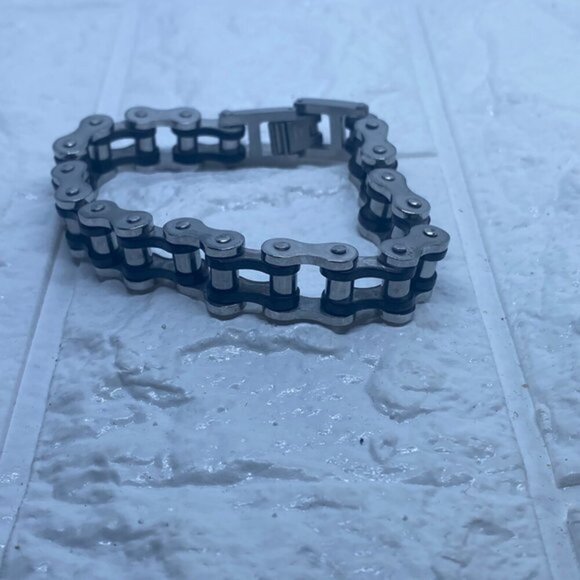 13MM Stainless Steel Silver & Black Motorcycle Biker Chain Link Bracelet For Men - Picture 1 of 9